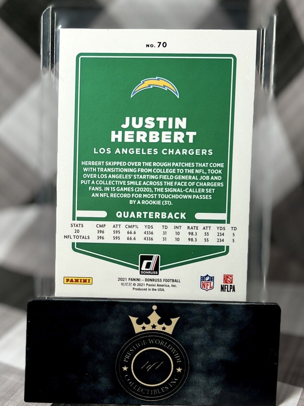 Justin Herbert 2021 Panini Donruss Yellow Press Proof #70 LA Chargers