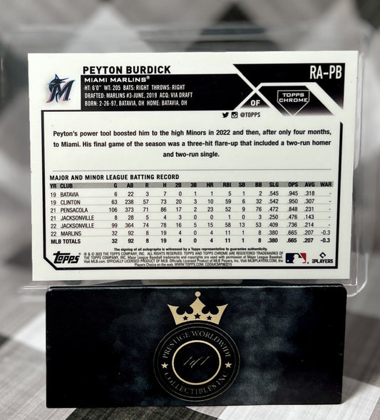 Peyton Burdick 2023 Topps Chrome Gold Wave Refractor Rookie Auto /50 #RA-PB MIA