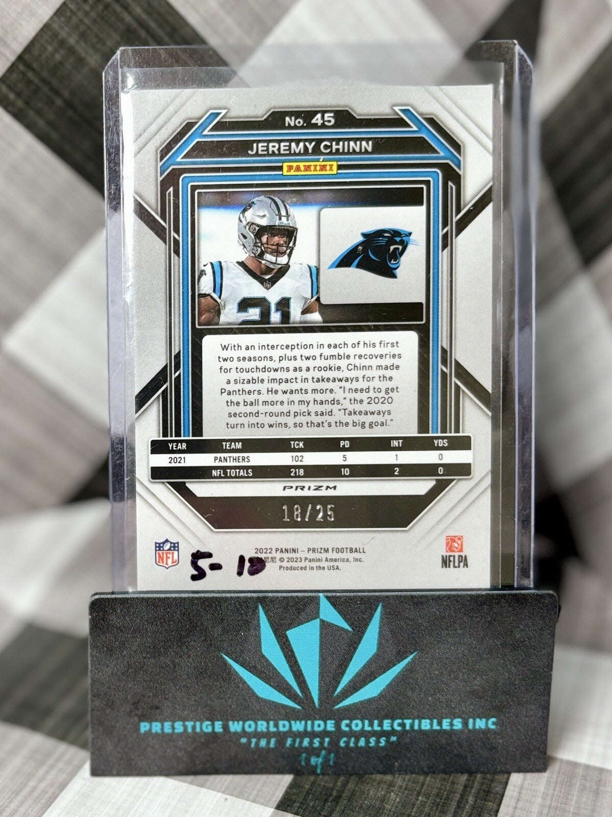 Jeremy Chinn 2022 Panini Prizm Navy Camo Color Match /25 #45 Carolina Panthers
