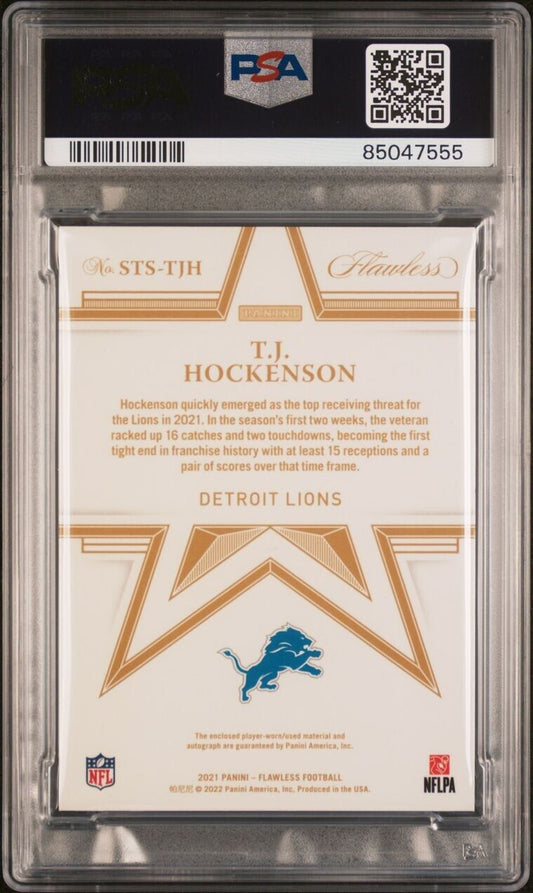 TJ Hockenson 2022 Flawless Star Swatch Sig Sapphire 1/10 PSA 8 Auto10 #STSTJH MN