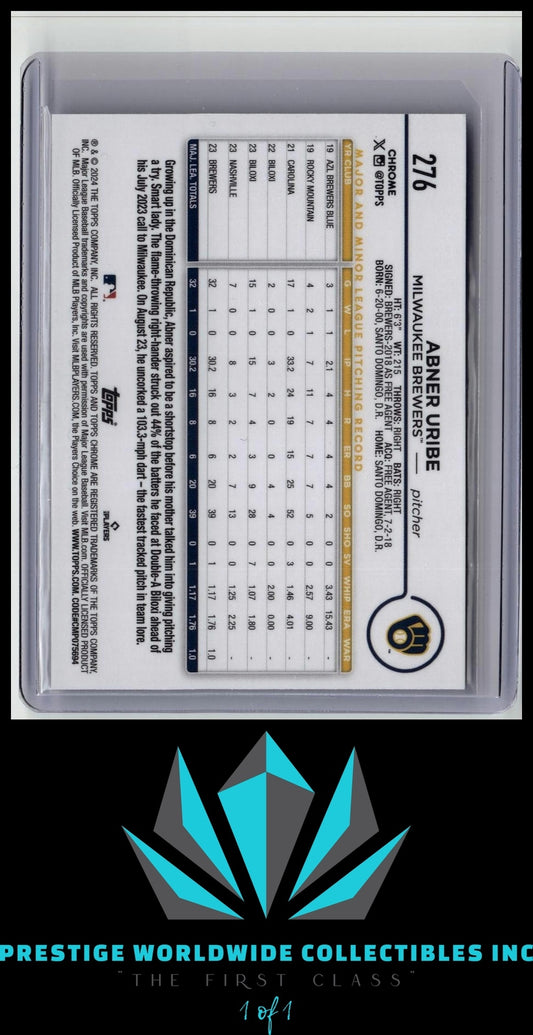 Abner Uribe 2024 Topps Chrome Rookie #276 Milwaukee Brewers Rookie