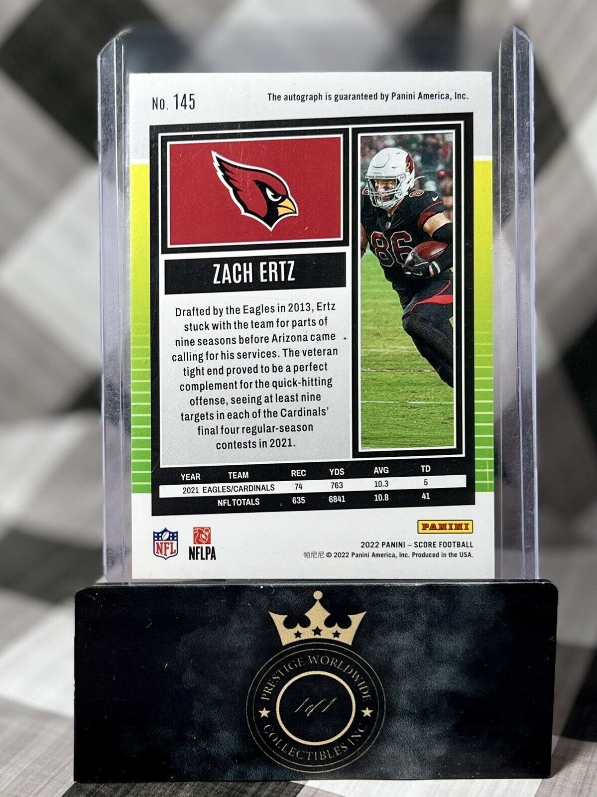 2022 Panini Score Zach Ertz Auto Autograph # 145 Arizona Cardinals NFL Football