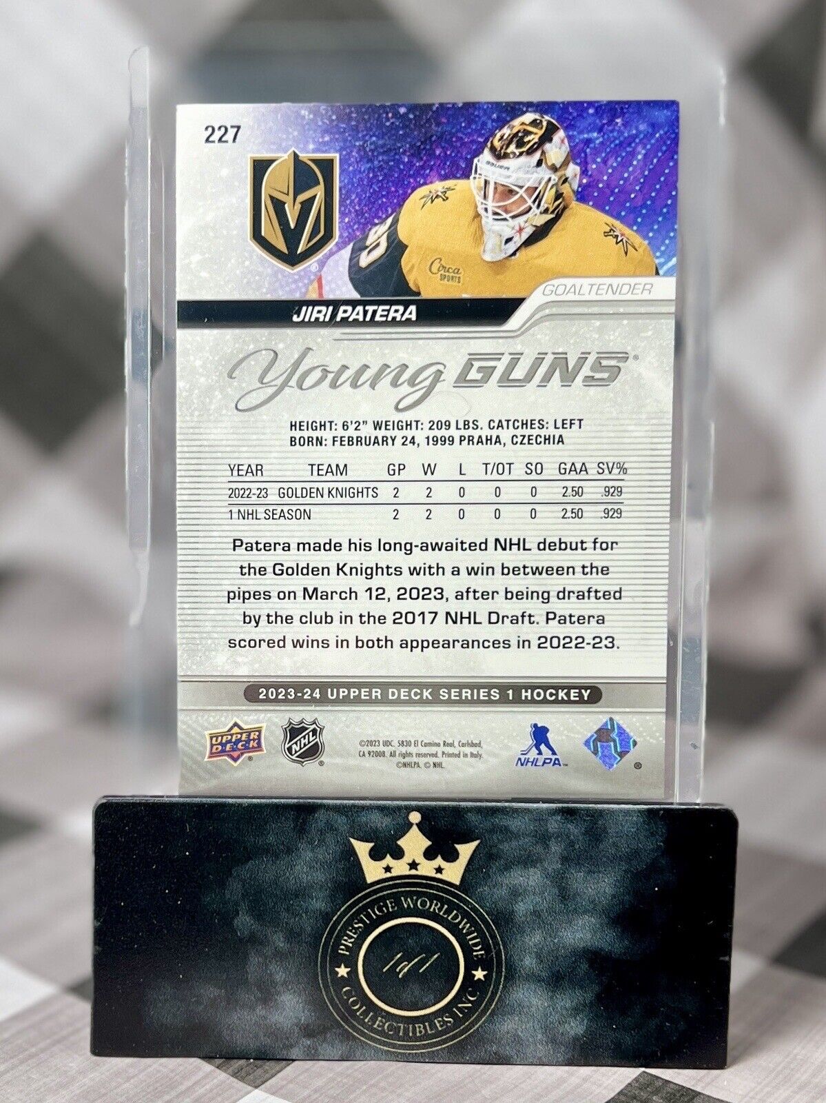 Jiri Patera 2023-24 Upper Deck Series One Young Guns Rookie #227 Golden Knights