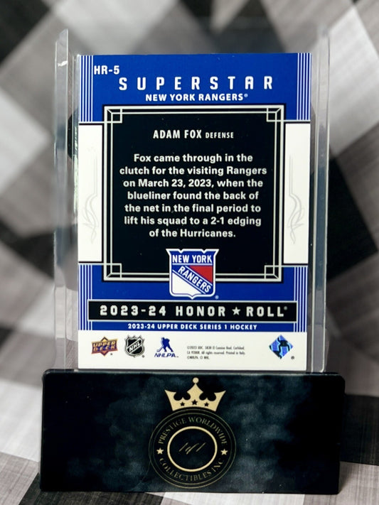 Adam Fox 2023-24 Upper Deck Series 1 Red Superstar Honor Roll #HR-5 NY Rangers