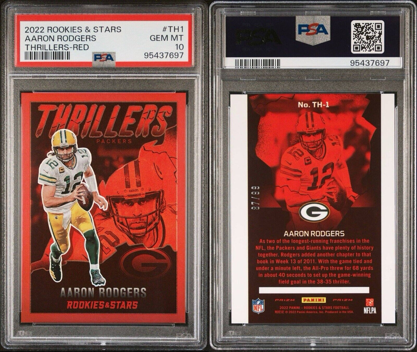 Aaron Rodgers 2022 Rookies & Stars Red Thrillers /99 PSA 10 #TH-1 GB Packers