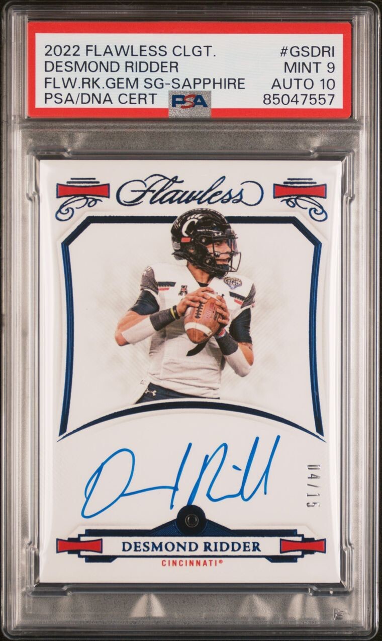 Desmond Ridder 2022 Flawless Sapphire RC Patch Auto /15 PSA 9/10 #GS-DRI Arizona