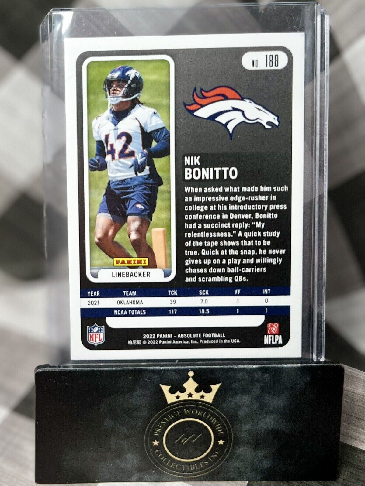 NIK BONITTO 2022 Panini Absolute Rookie Spectrum /275 #188 Denver Broncos RC