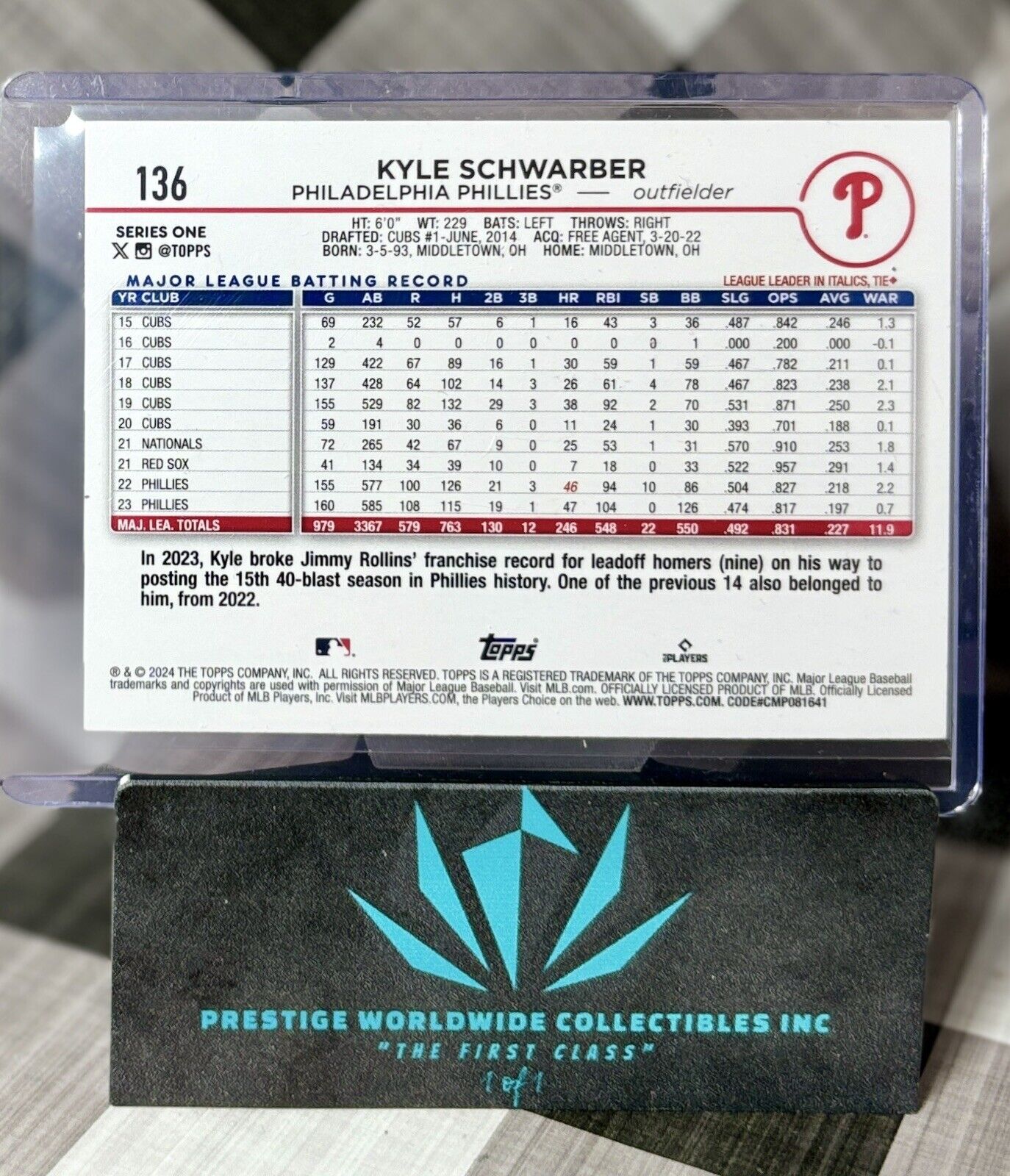 Kyle Schwarber 2024 Topps Series 1 Easter Foil SP #136 Philadelphia Phillies