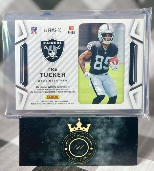 Tre Tucker 2023 Certified Freshman Fabric Pink RPA /299 #FFMS-30 Raiders RC Auto