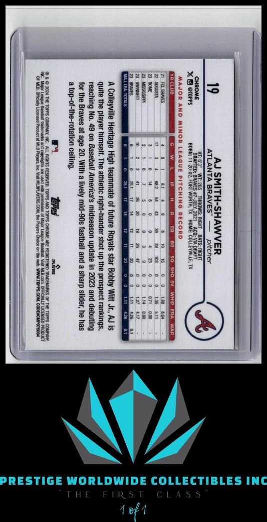 AJ Smith-Shawver 2024 Topps Chrome Rookie #19 Atlanta Braves Rookie