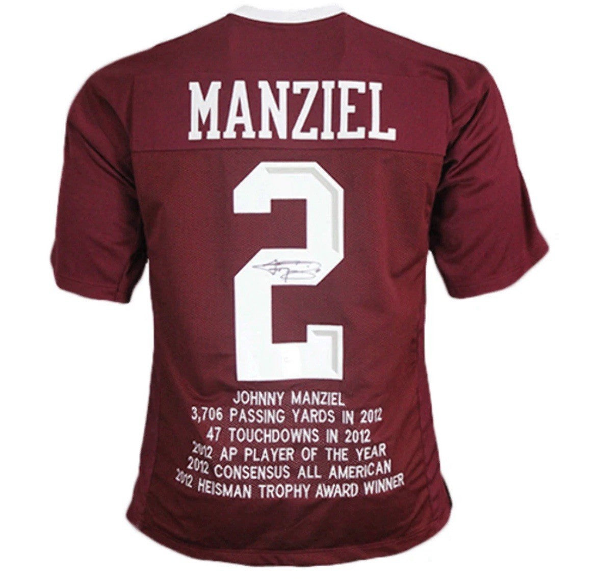 Johnny Manziel Maroon Autographed College Stats Football Jersey with JSA COA