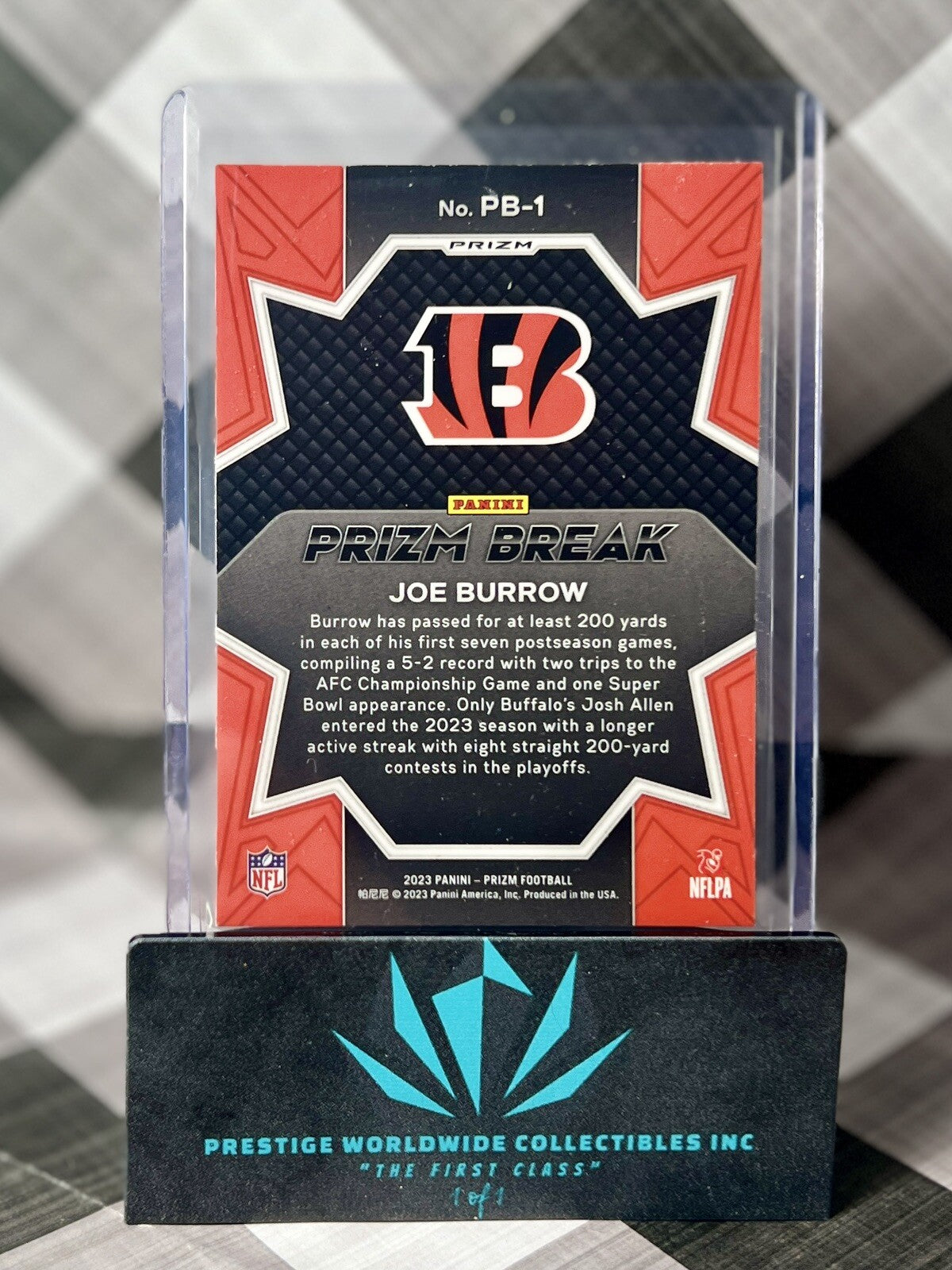 Joe Burrow 2023 Panini Prizm Silver PrizmBreak #PB-1 Cincinnati Bengals Insert