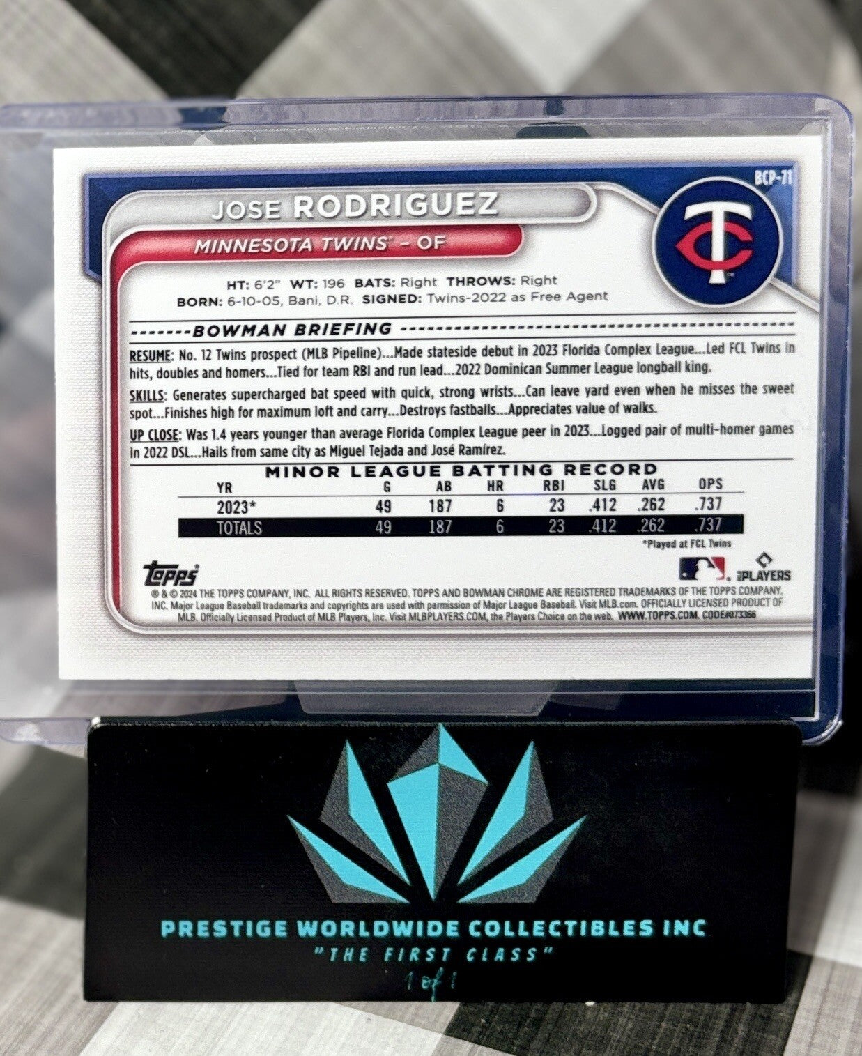 Jose Rodriguez 2024 Bowman Chrome 1st Mojo Refractor #BCP-71 MN Twins RC