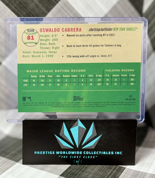 Oswaldo Cabrera 2023 Topps Chrome Platinum Orange Toile Rookie /25 #81 NYY RC
