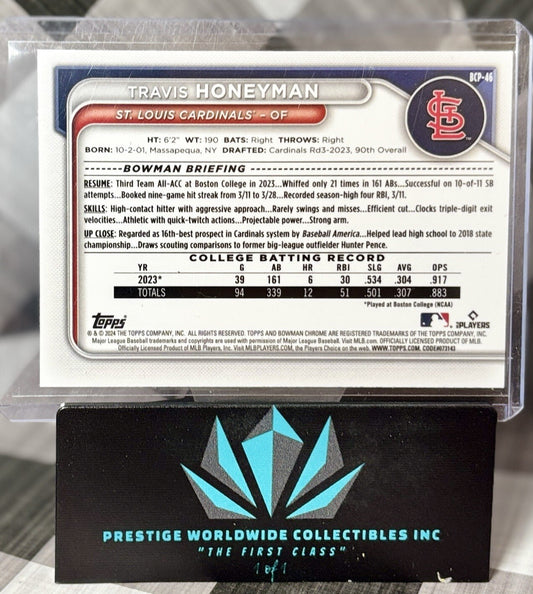 Travis Honeyman 2024 Bowman Chrome Prospect Lunar Glow Refractor #BCP-46 STL