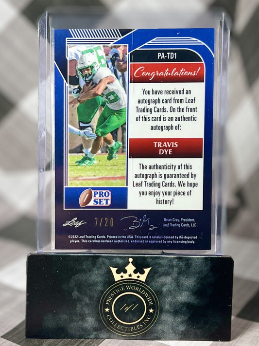 Travis Dye 2022 Leaf Pro Set Metal Blue Mojo Rookie Auto /20 #PA-TD1 Jets Oregon