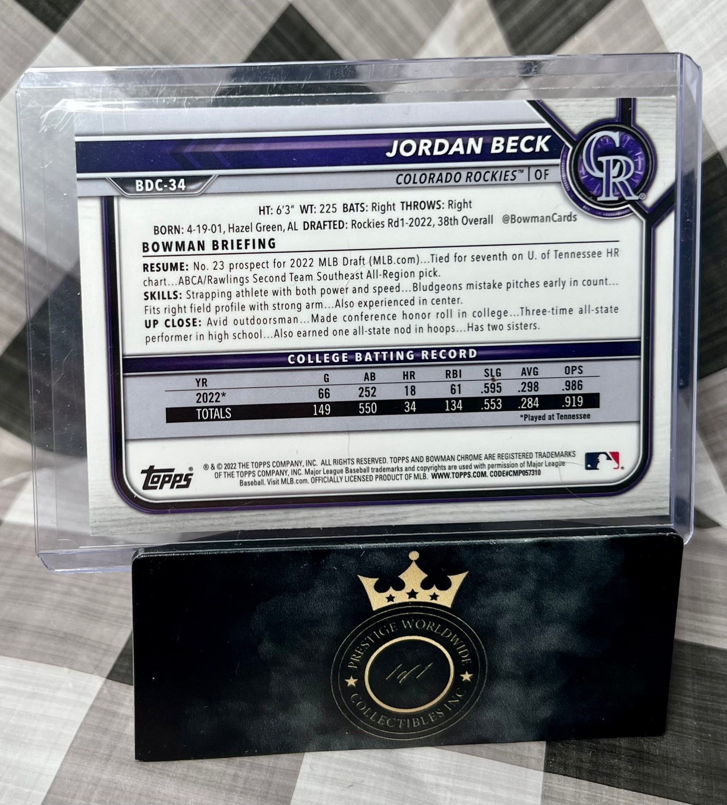 Jordan Beck 2022 Bowman Chrome 1st #BDC-34 Colorado Rockies