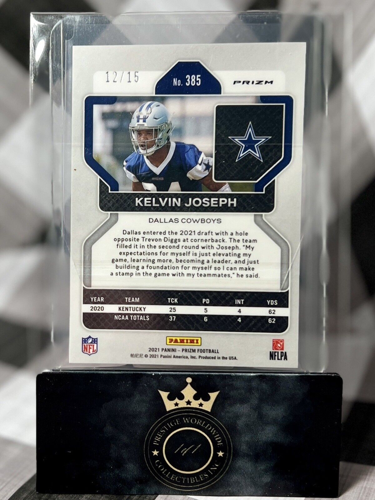 Kelvin Joseph 2021 Panini Prizm Rookie Camo Prizm /15 #385 Dallas Cowboys