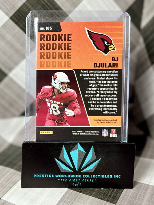 BJ Ojulari 2023 Zenith Rookie Artist Proof Auto SSP /25 #105 AZ Cardinals RC