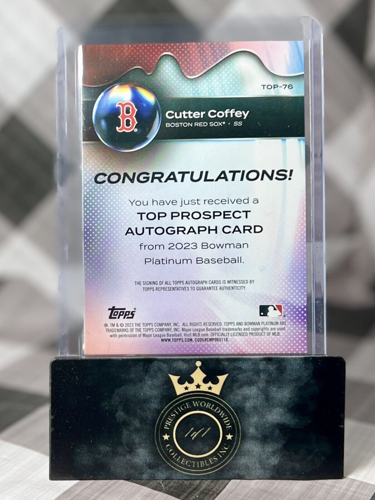 Cutter Coffey 2023 Bowman Platinum Auto #TOP-76 Boston Red Sox Top Prospect
