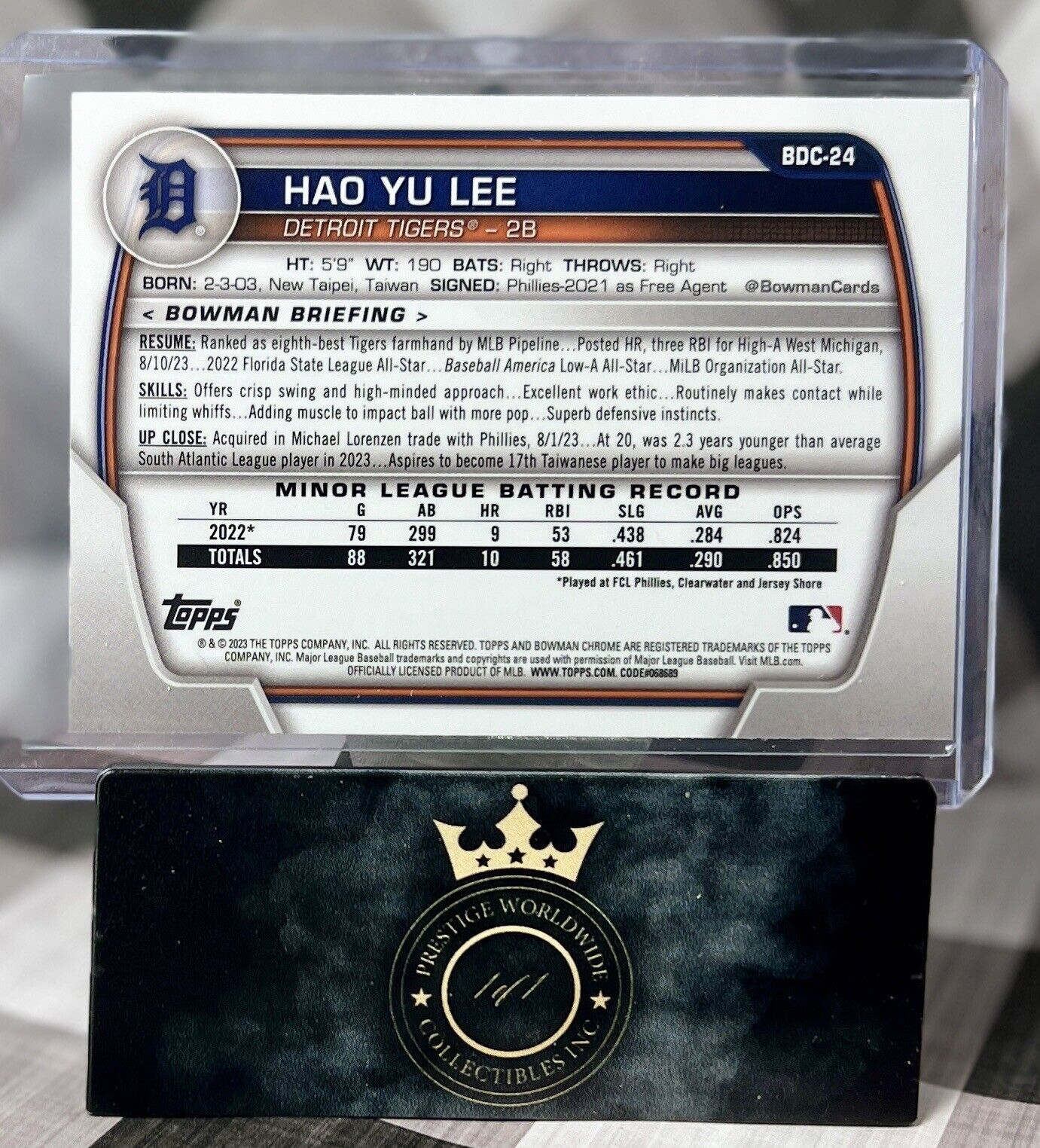 Hao Yu Lee 2023 Bowman Chrome Draft Blue Sky Refractor #BDC-24 Detroit Tigers SP
