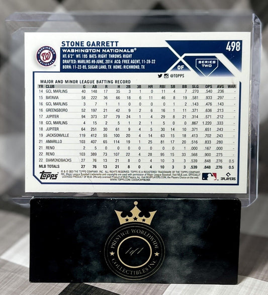 STONE GARRETT 2023 Topps Series 2 RC Rainbow Foil Rookie #498 WSH Nationals