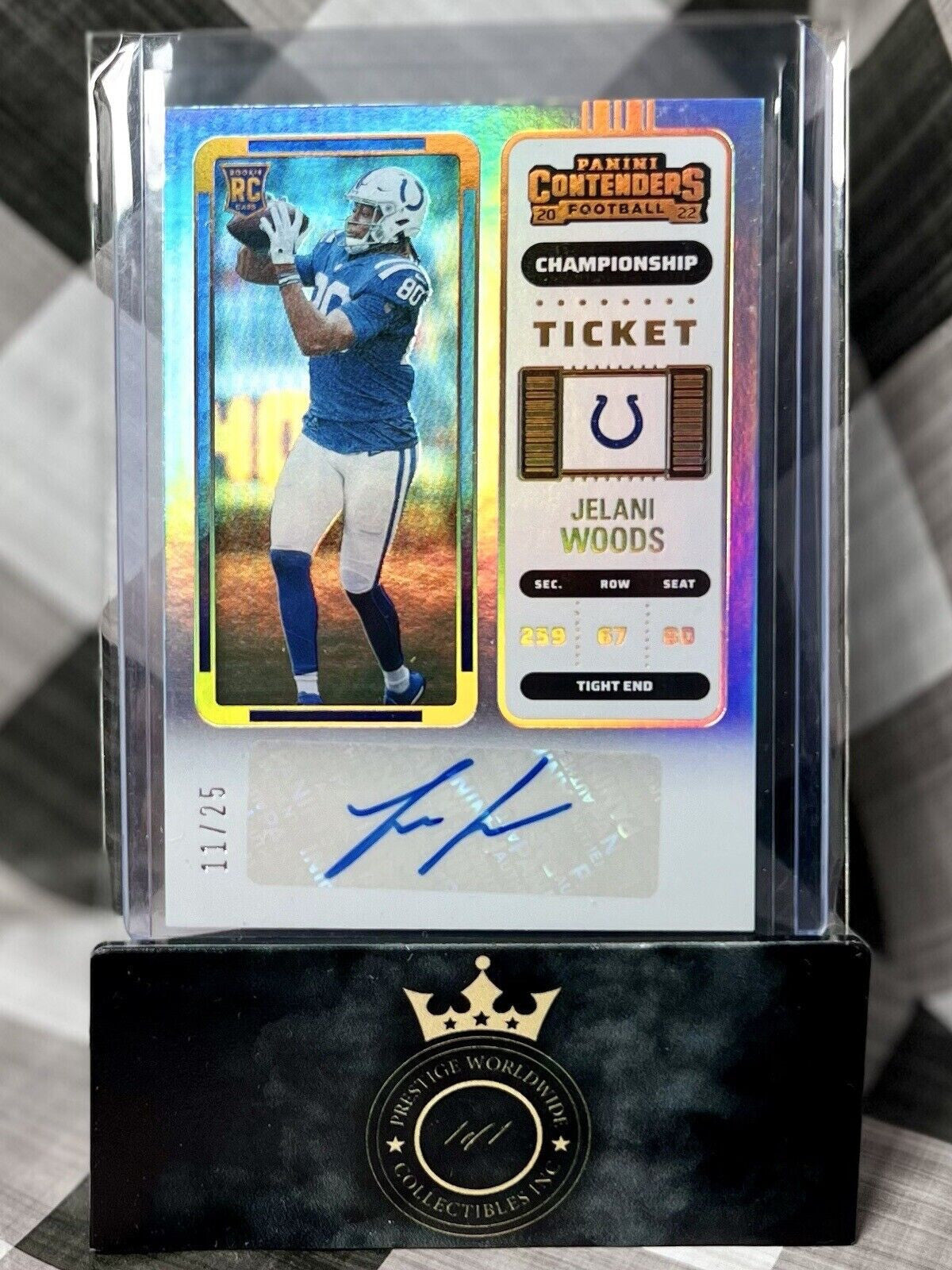 JELANI WOODS 2022 Contenders CHAMPIONSHIP TICKET ROOKIE AUTO /25 #182 COLTS RC