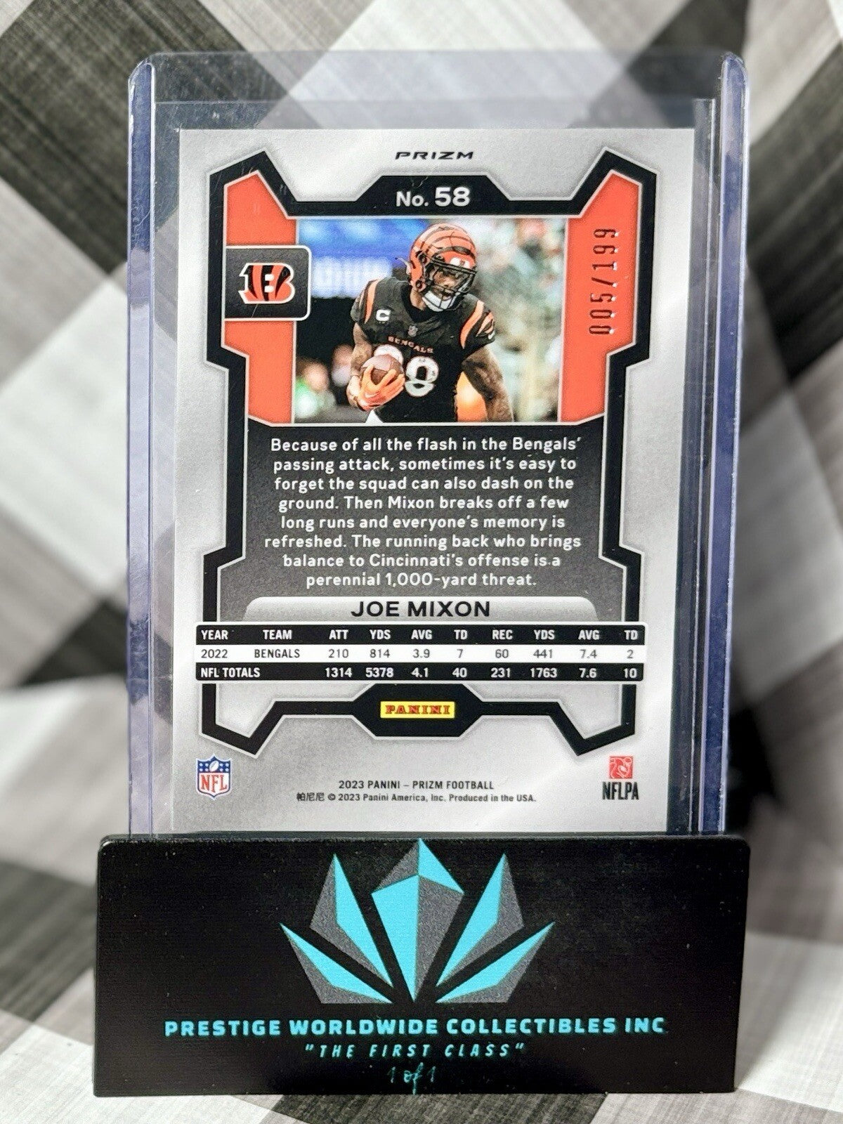 Joe Mixon 2023 Panini Prizm Blue Wave Prizm /199 #58 Cincinnati Bengals & Texans