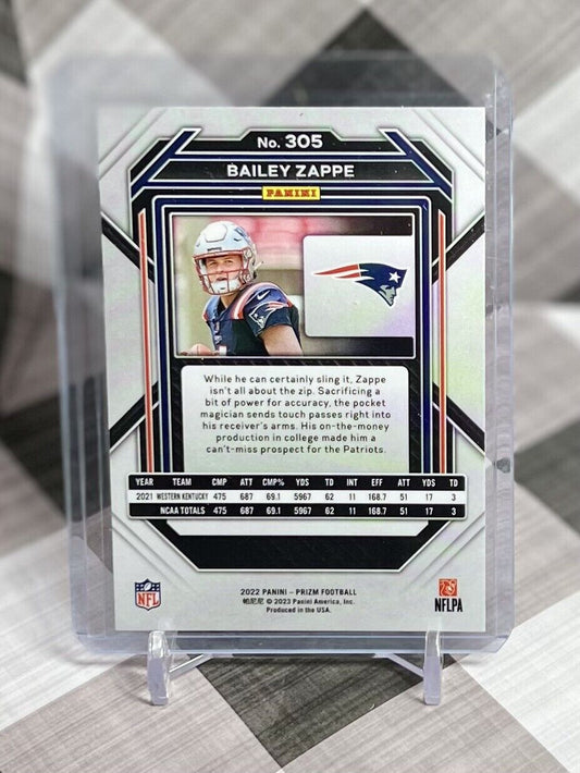 🔥Bailey Zappe 2022 Panini Prizm Rookie Base #305 - New England Patriots RC 📈🔥