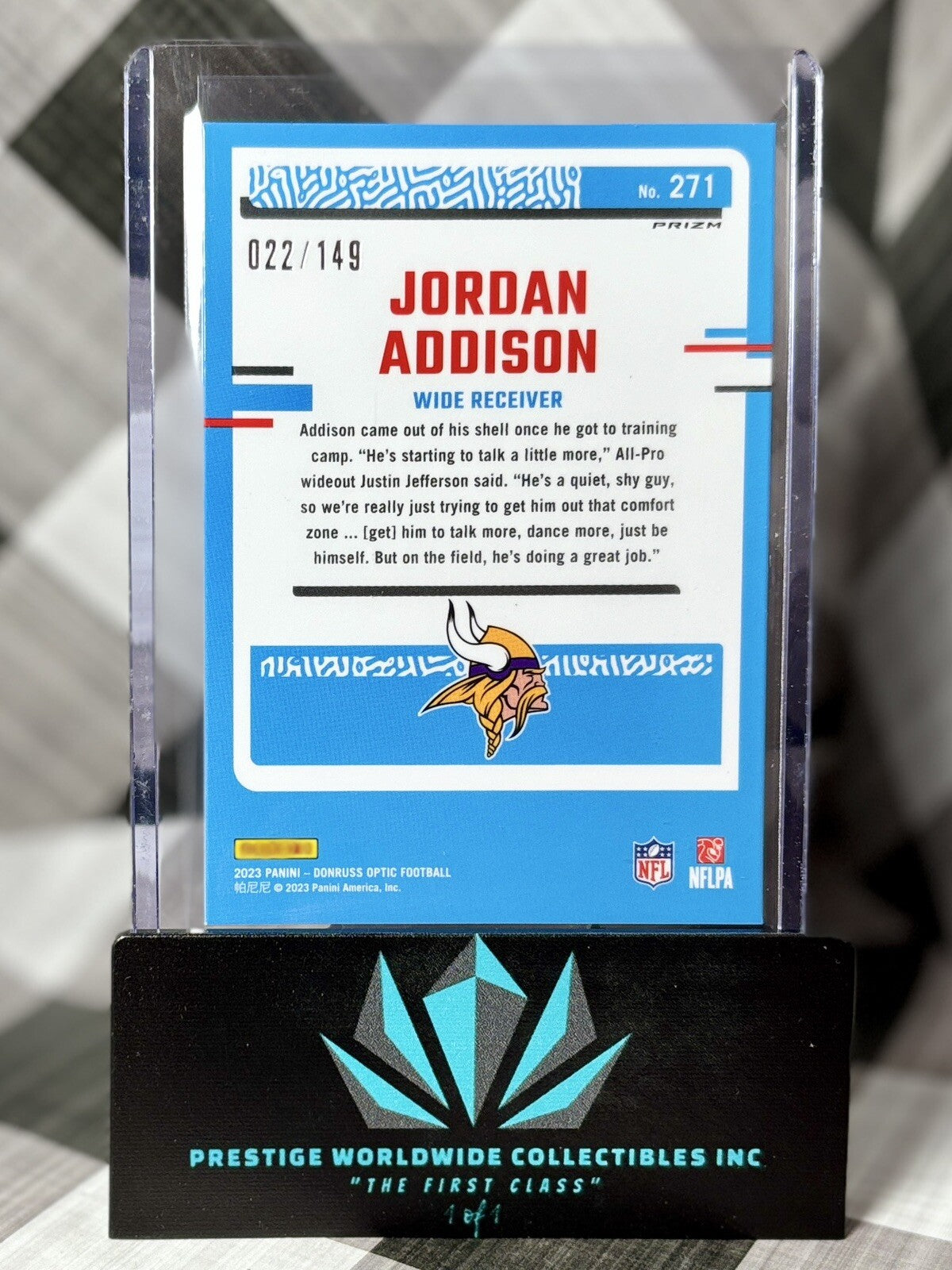 Jordan Addison 2023 Donruss Optic Flex Emoji Rated Rookie /149 #271 Vikings RC