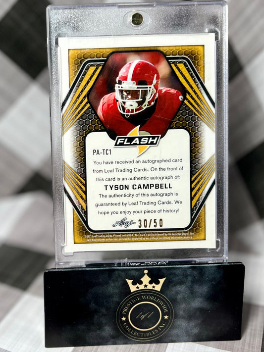 Tyson Campbell 2021 Leaf Flash Purple Sparkle Auto /50 #PA-TC1