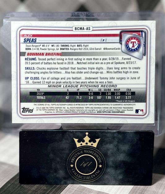 Alex Speas 2020 Bowman Chrome Mega Mojo Auto #BCMA-AS Texas Rangers