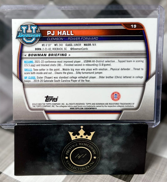 PJ Hall 2023 Bowman U 1st Purple Shimmer Refractor #19