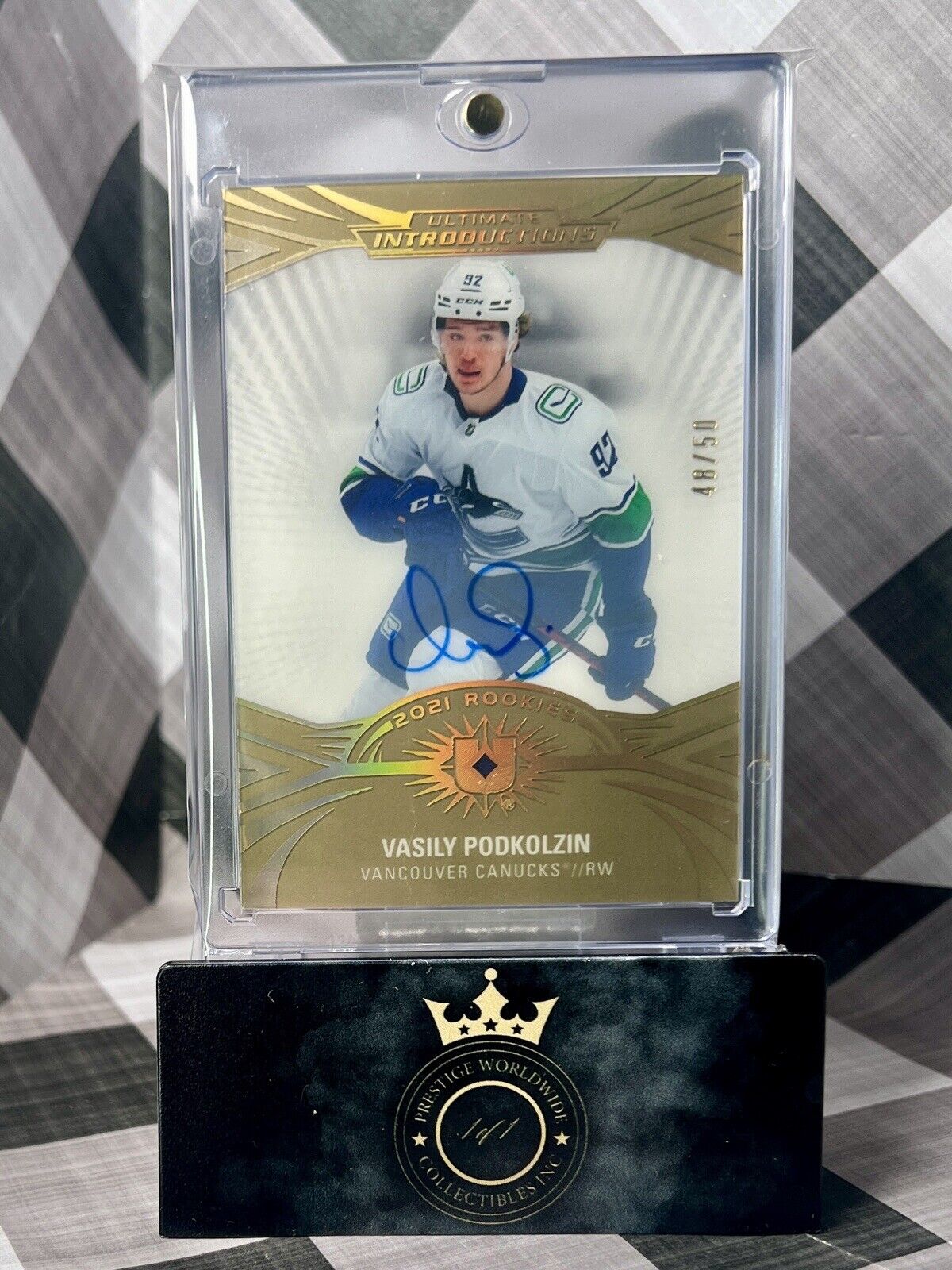 Vasily Podkolzin 2021-22 UD Ultimate Introductions Rookie Auto /50 #UI16 Canucks