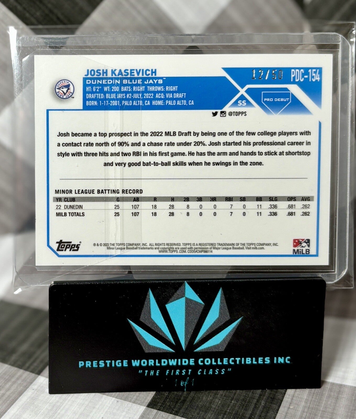 Josh Kasevich 2023 Topps Pro Debut Gold Foil /50 #PD-154 Toronto Blue Jays RC