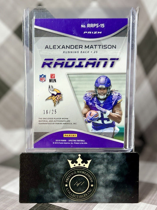 Alexander Mattison 2019 Spectra Radiant Neon Pink RPA Patch Auto /25 #RRPS-15 MN