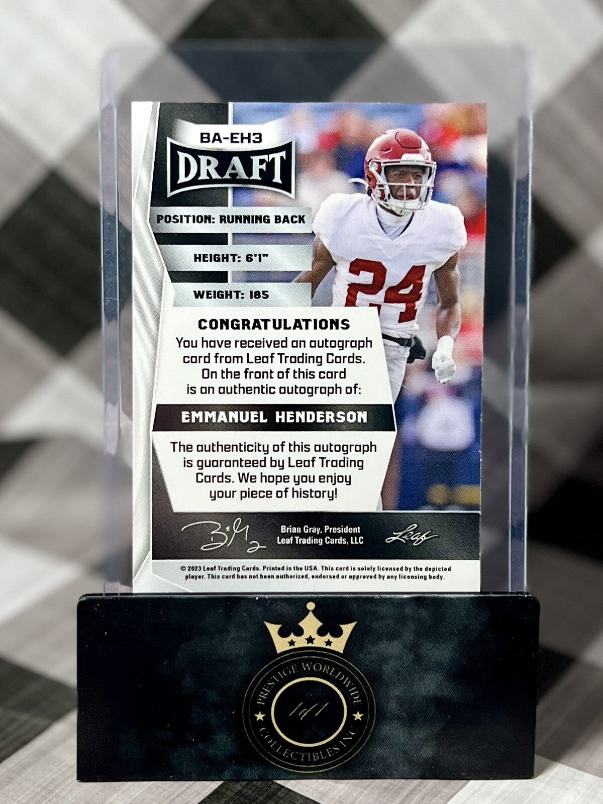 Emmanuel Henderson 2023 Leaf Draft AUTO #BA-EH3 Alabama Crimson Tide RB