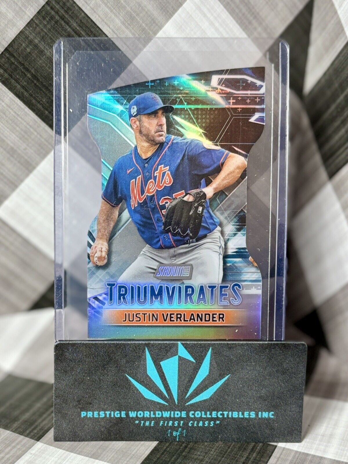 Justin Verlander 2023 Topps Stadium Club Triumvirates Refractor #T-10 NY Mets