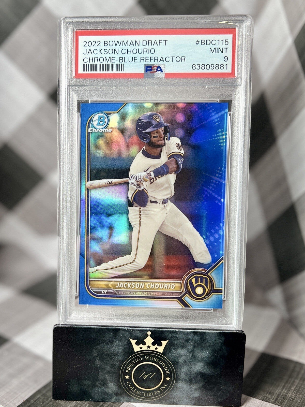 Jackson Chourio 2022 Bowman Chrome Blue Refractor Rookie /150 PSA 9 #BDC-115 MIL