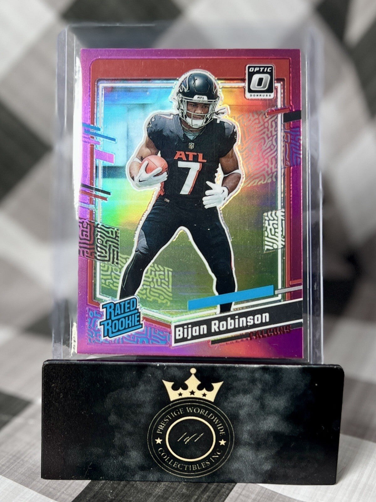 Bijan Robinson 2023 Donruss Optic Preview Pink Prizm Rated Rookie #305 Falcons