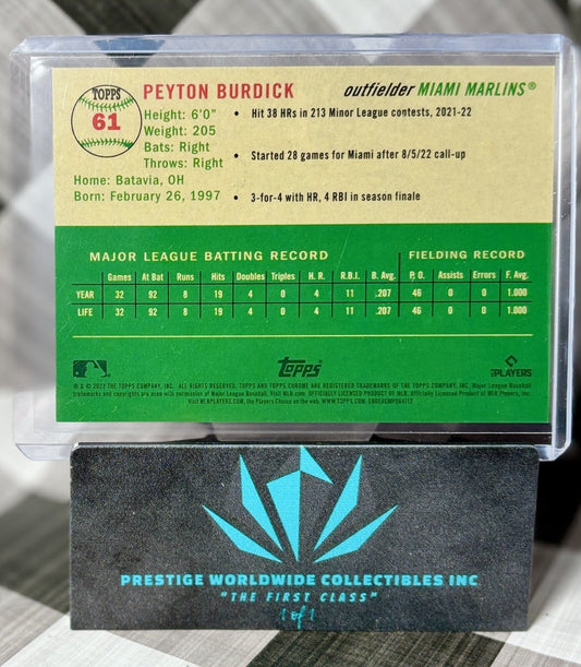 Peyton Burdick 2023 Topps Chrome Platinum Fuchsia Toile Rookie /100 #61 Marlins