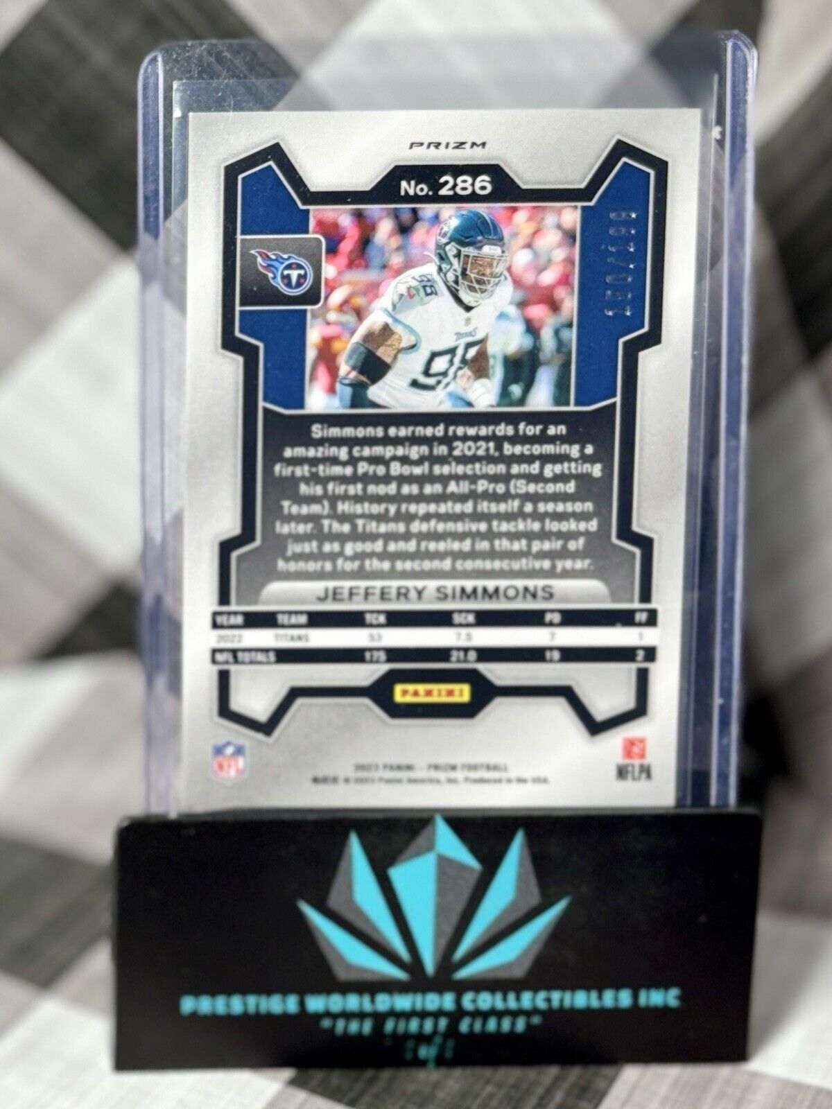 Jeffery Simmons 2023 Panini Prizm Blue Wave Prizm /199 #286 Tennessee Titans