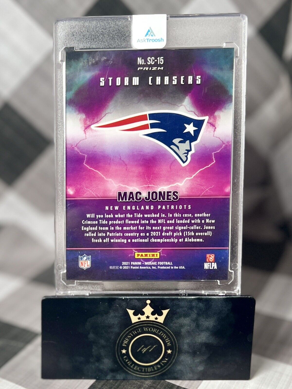 Mac Jones 2021 Panini Mosaic Storm Chasers #SC-15 NE Patriots Case Hit SSP