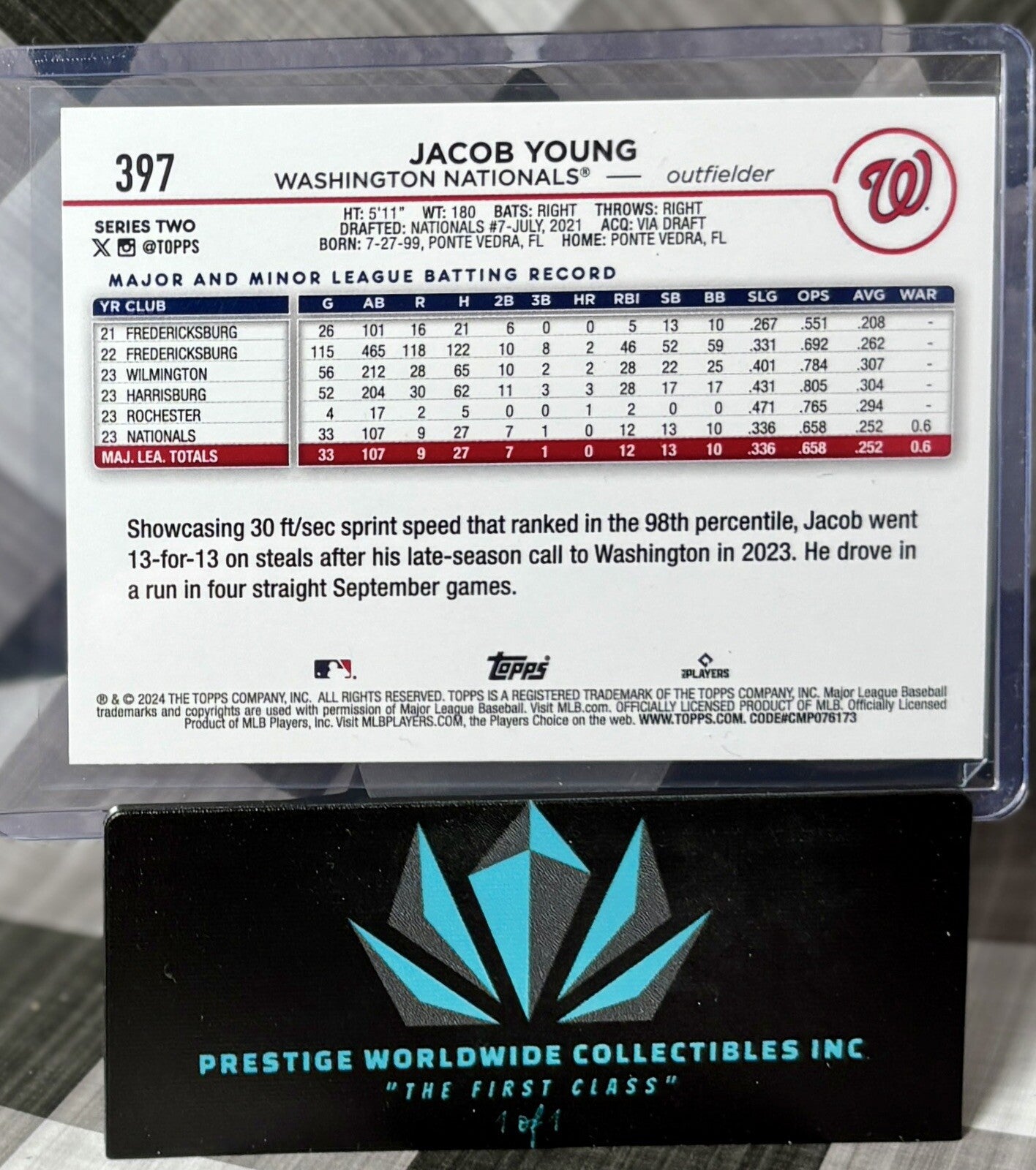 Jacob Young 2024 Topps Series 2 Rainbow Foil Rookie #397 Nationals RC
