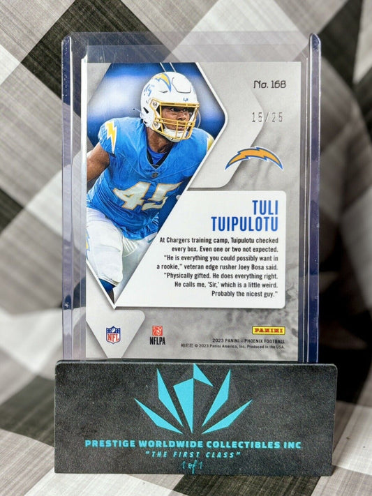 Tuli Tuipulotu 2023 Panini Phoenix Green Seismic Rookie /25 #168 Chargers RC