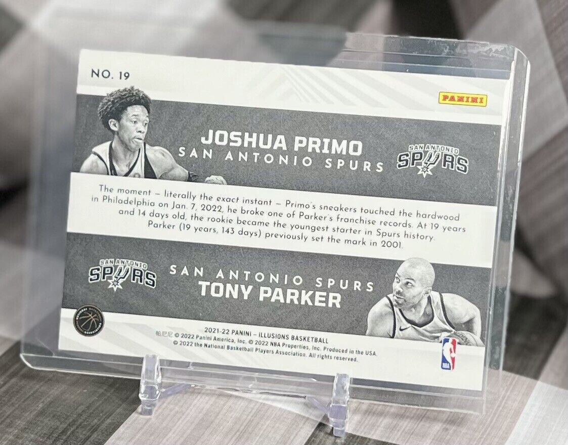Joshua Primo & Tony Parker 2021-22 Panini ILLUSIONS Rookie Reflections #19 Spurs
