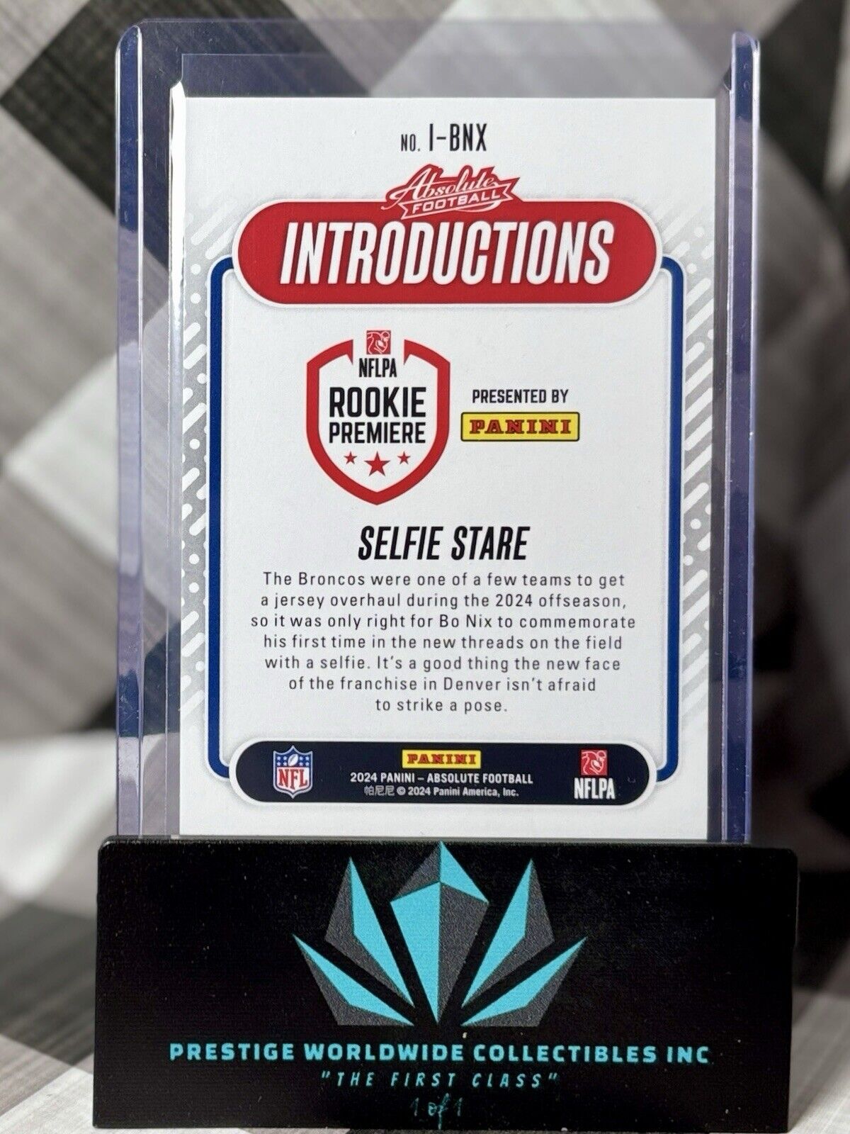Bo Nix 2024 Panini Absolute Selfie Stare Intro Rookie #I-BNX Denver Broncos RC