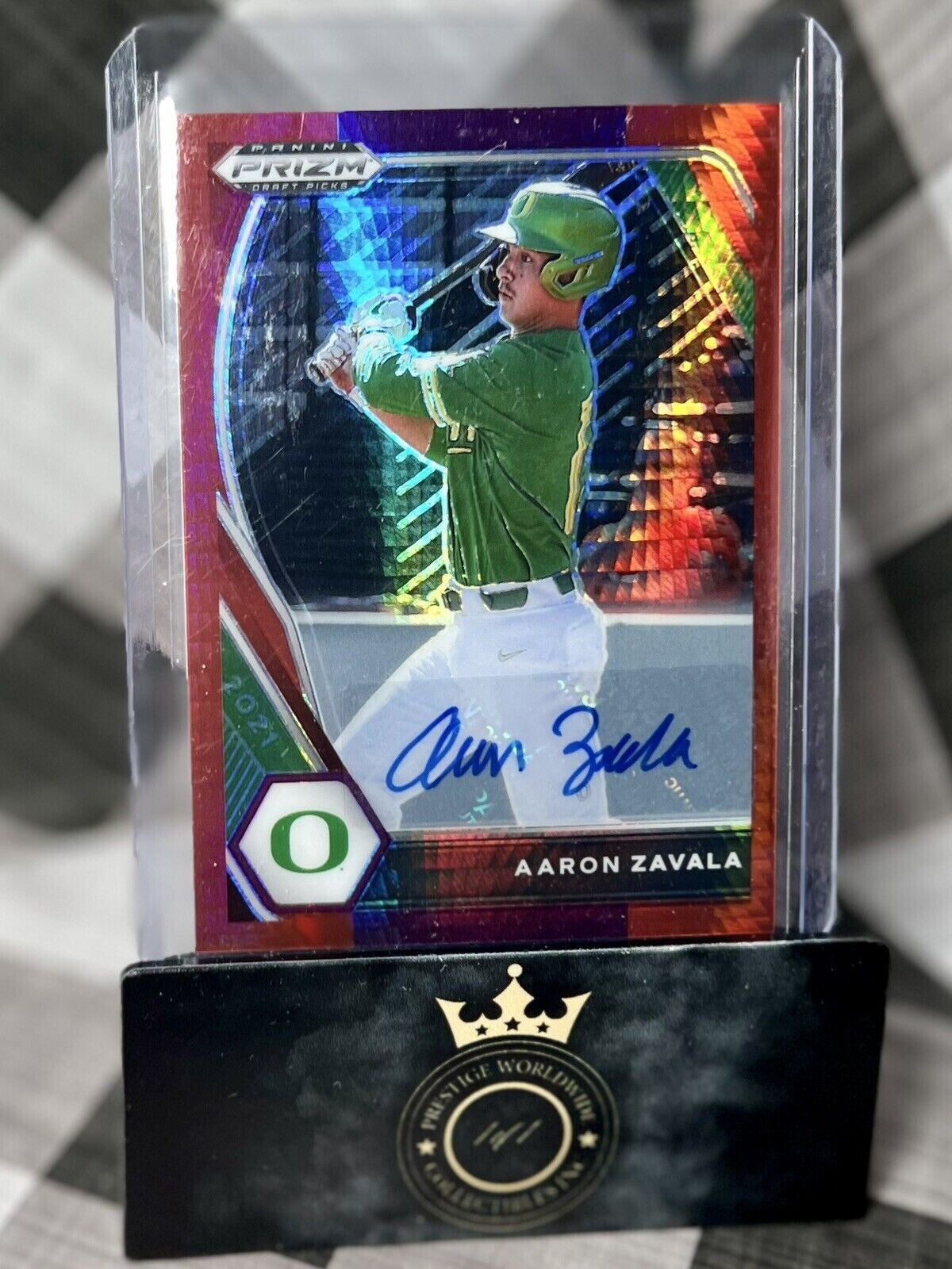 AARON ZAVALA 2022 Prizm Draft Picks Hyper Red & Purple AUTO #PDP38 Oregon & TEX