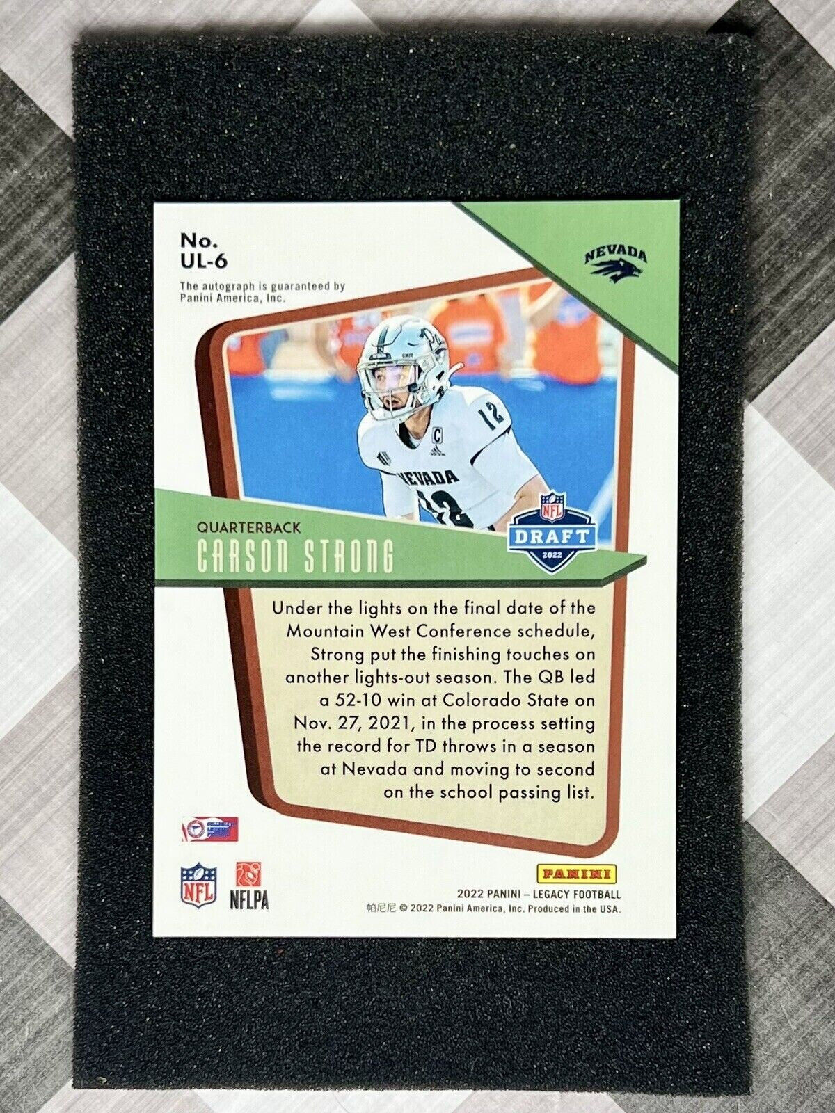 Carson Strong 2022 Panini Legacy Under the Lights Rookie Auto #146 - Eagles RC