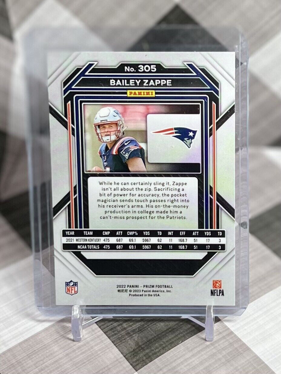 Bailey Zappe 2022 Panini Prizm Rookie Base #305 - New England Patriots RC